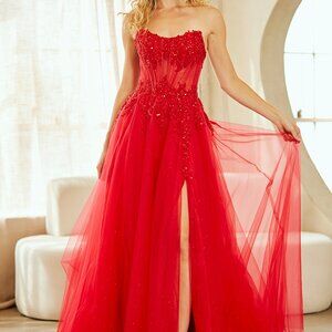 Strapless formal dress.Prom party military ball graduation special occasion red